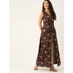 Ethnovog Women MaroonBeige Ethnic Motifs Printed Kurta image 1