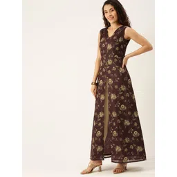Ethnovog Women MaroonBeige Ethnic Motifs Printed Kurta image 3