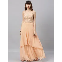 Ethnovog Women Peach-Coloured Embroidered Fit and Flare Dress-picture-20