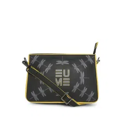 Eume Dragonfly Black Leather Printed Double Sling Handbag with Pouch-picture-25