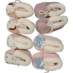 euodoo Cute Bunny Baby Booties Design with Base Embroidered Carrot Pattern Soft Fleece Lining Newborn Infant Slippers with Bow Ties (SH-FB-2)(0-6month) (Design may be vary)(Pack of 1)-picture-54
