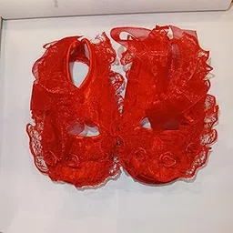 euodoo Elegant Red Lace Baby Booties with Rose Details Soft Mesh Material Newborn Size Special Occasion Wear (SH-FB,Red)-picture-14