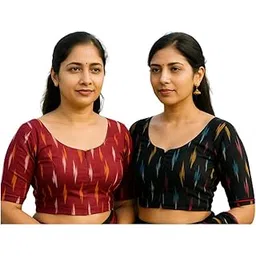evariya ( Pack of 2 Ready-to-Wear Cotton Ikkat Blouse for Women | Pre-Stitched Saree Blouse | Stylish, Comfortable Day Wear | Traditional Look with Modern Fit - BLOU 51 Set 01-picture-21