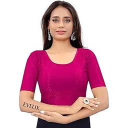 evelix Elegant Women's Stretchable Dobby Cotton Lycra Saree Blouse: Scoop Neck, Elbow Sleeve, Readymade - Ideal for Ladies & Girls, Comfortable and Catchy Design-picture-48