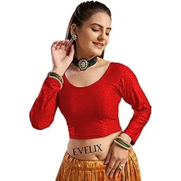 evelix Stylish Women's Full Sleeve Blouses: Stretchable, Breathable Dobby Cotton, Round Scoop Neck Designs Perfect for Saree & Choli Blouse for Women-picture-20