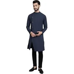 even Men's Collection Ethnic Wear Cotton Regular Sherwani Kurta with Asymetrical CutSWC-STR1261-NV2C-P-picture-20