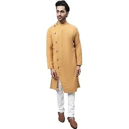 even Men's Collection Ethnic Wear Pure Cotton Solid Regular Sherwani Kurta with Asymetrical CutSWC-SLD1213-SF2C-P-picture-10