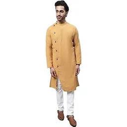 even Men's Collection Ethnic Wear Pure Cotton Solid Regular Sherwani Kurta with Asymetrical CutSWC-SLD1213-SFC-P-picture-13