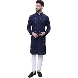 even Men's Collection Ethnic Wear Pure Cotton Solid Regular Stylish Straight Kurta with Band collarLK-PRT1251-NVC-P-picture-11