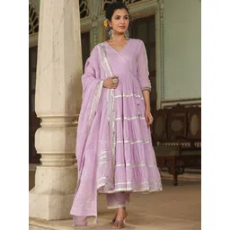 EverBloom Embroidered Gotta Patti Pure Cotton Kurta with Trousers & Dupatta-picture-31