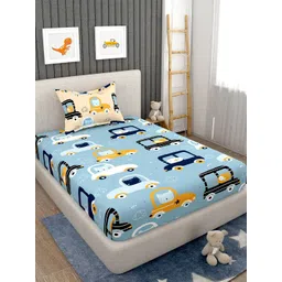 EverHOME Blue & Yellow Graphic 160 TC Cotton Single Bedsheet with 1 Pillow Cover-picture-39