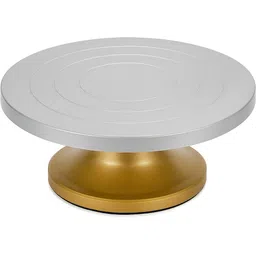 everkart express WB 12 Inch Cake Decorating Turntable, Silver-Top Gold-Base Rotating 360° Aluminium Cake Server-picture-23