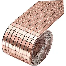 EVERMALL Mosaic Mirror Stickers - Self-Adhesive Glass Mirror Mosaic Tiles Small Square Mirror Tiles Sticker for DIY Craft Decoration, Disco Ball Mirror Tiles for Party (Rose Gold Roll_1 PC) image 1