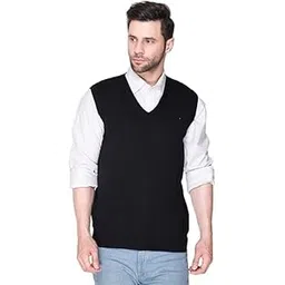 evershyne wears Men's V-Neck Sleeveless Sweater, Regular Fit, Casual Winter Wear, Black, 3 Sizes-picture-16