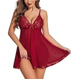 Elegant Lace Babydoll Nightgown, Black, Sheer Mesh with Bow, V-Neck Sleepwear, Adjustable Spaghetti Straps-image-6