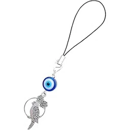 Evil Eye Bird Charm Phone Strap, Blue Glass Bead with Silver Bird Pendant, Decorative Mobile Accessory-picture-12