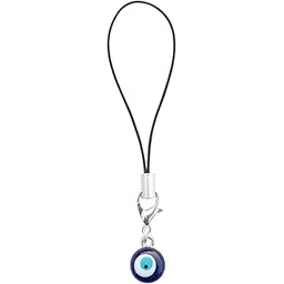 Evil Eye Charm Mobile Phone Strap, Navy Blue and Turquoise Glass Bead, Black Cord image 1