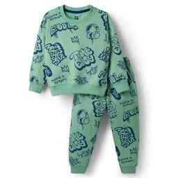 Evimo Looper Knit Full Sleeves Co-ords Winter Wear Suit with Text Print - Green-picture-25