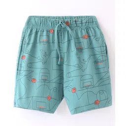 Evimo Single Jersey Knit Above Knee Length Shorts Basketball Print -  Green-picture-28