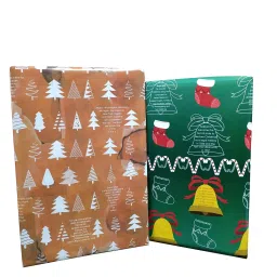 eVincE - thoughtful PRESENTations XMAS0801_5X2 Christmas Xmas Red White Tree Graphics & Green Bells -2 Patterns 5 x 2 Rolls Fact filled Gifts Wraps Assorted Envelopes  Gift Wrapping Paper (Pack of 10 Piece)-picture-11
