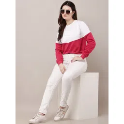 EVOLETTE STUDIOS Women Colourblocked Fleece Crop Knitted Jacket-picture-34