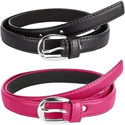evolon deals Women's and Girl's PU Leather Belt Combo Pack of 2 Ladies's Girl's Belt For Jeans,Formal Casual Belts For Girls Belt Free Size Fit on Upto 36inch Waist Black Pink Color-picture-52