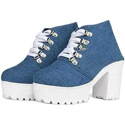 evoltar Deluxe Denim Heel Boots for Women | Fashionable Lace-Up Boots adorned with Metal Accents-picture-32