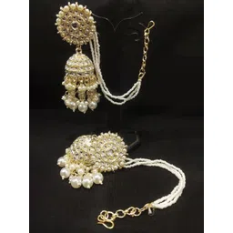 EVY Gold-Plated Artificial Stones And Beads Studded Dome Shaped Jhumkas-picture-26