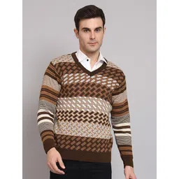 eWools Geometric Printed V-Neck Woollen Pullover-picture-18