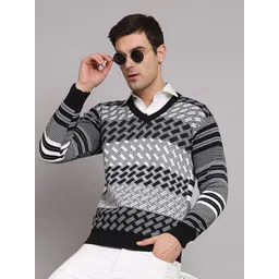 eWools Geometric Printed V-Neck Woollen Pullover-picture-18