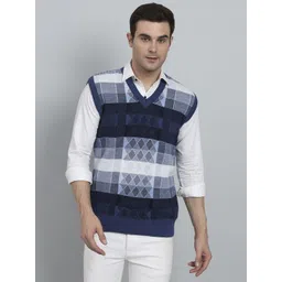 ewools Men Checkered V Neck Multicolor Sweater-picture-30