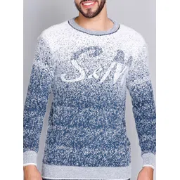 ewools Men Self Design Round Neck Blue Sweater-picture-11