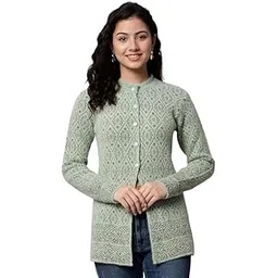 ewools Women's Wool Round Neck Cardigan (Greem, 3XL) Green-picture-16