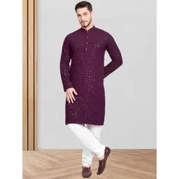 Excent Men Floral Embroidered Regular Thread Work Kurta with Pyjamas-picture-15