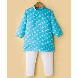 Exclusive from Jaipur Cotton Woven Full Sleeves Printed Kurta Pajama Set - Aqua Blue-picture-13