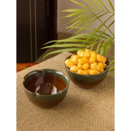 ExclusiveLane 'Amber & Teal' Serving Bowls In Ceramic (Set Of 2)-picture-28