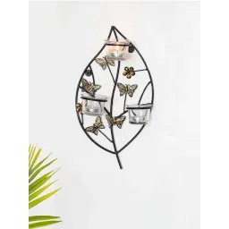 ExclusiveLane Black & Golden Butterflies & Leaf Handcrafted 7-Piece Tea-Light Candle & Holder Set-picture-30