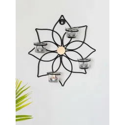 ExclusiveLane Black & Golden Iron Magnolia Handcrafted 9-Piece Tea-Light Candle & Holder Set-picture-42