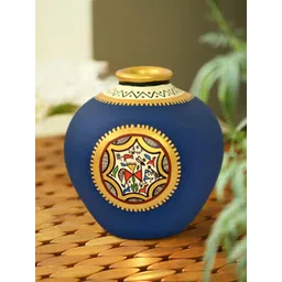 ExclusiveLane Blue & Yellow Printed Warli Matki Shaped Vase-picture-23