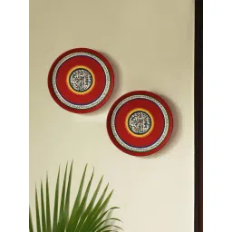 ExclusiveLane Crimson Red Terracotta Warli Tale Wall Plate For Wall Decor - Set of 2-picture-30