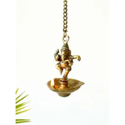 ExclusiveLane Golden Brass Handcarved Dancing Ganesh 3 Wicks Hanging Diya-picture-31