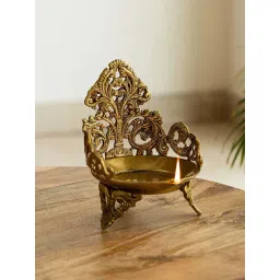ExclusiveLane Golden Brass Zeenat Three Handcarved Legs 1 Wick Diya-picture-18