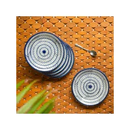 ExclusiveLane 'Indigo Chevron' Hand-painted Ceramic Quarter Plates (Set of 6, Microwave Safe)-picture-48