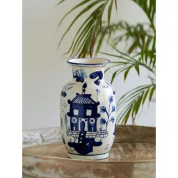ExclusiveLane Japanese Hut White & Blue Printed Ceramic Vase-picture-29