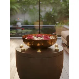 ExclusiveLane Kamal Pushp Gold Toned Iron Hand-Etched Decorative Urli Bowl-picture-14