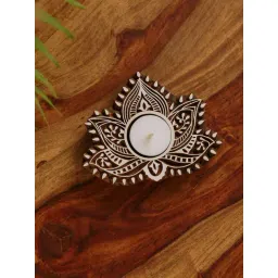 ExclusiveLane 'Luminous Lotus' Hand-Carved Block Tea-Light Holder-picture-26
