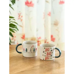 ExclusiveLane Morning Rituals Multicolor Ceramic Embossed Christmas Charm Coffee Mugs - Set of 2 (330 ml)-image-17