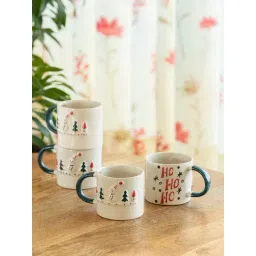 ExclusiveLane Morning Rituals Multicolor Ceramic Embossed Christmas Charm Coffee Mugs - Set of 4 (330 ml)-image-18