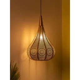 ExclusiveLane 'Morrocan Flame' Metallic Brown Iron Hand-Etched Pendant Lamp - Set of 1-picture-35
