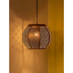 ExclusiveLane 'Morrocan Treasure' Metallic Brown Iron Hand-Etched Pendant Lamp - Set of 1-picture-34
